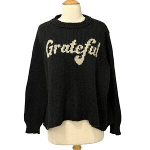 Wooden Ships Womens "Grateful" Sweater Black Knit Pullover Relaxed Cozy Size S/M